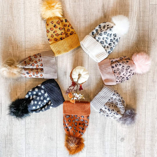 Leopard Beanies With Removable Pom Pom {6 colors}