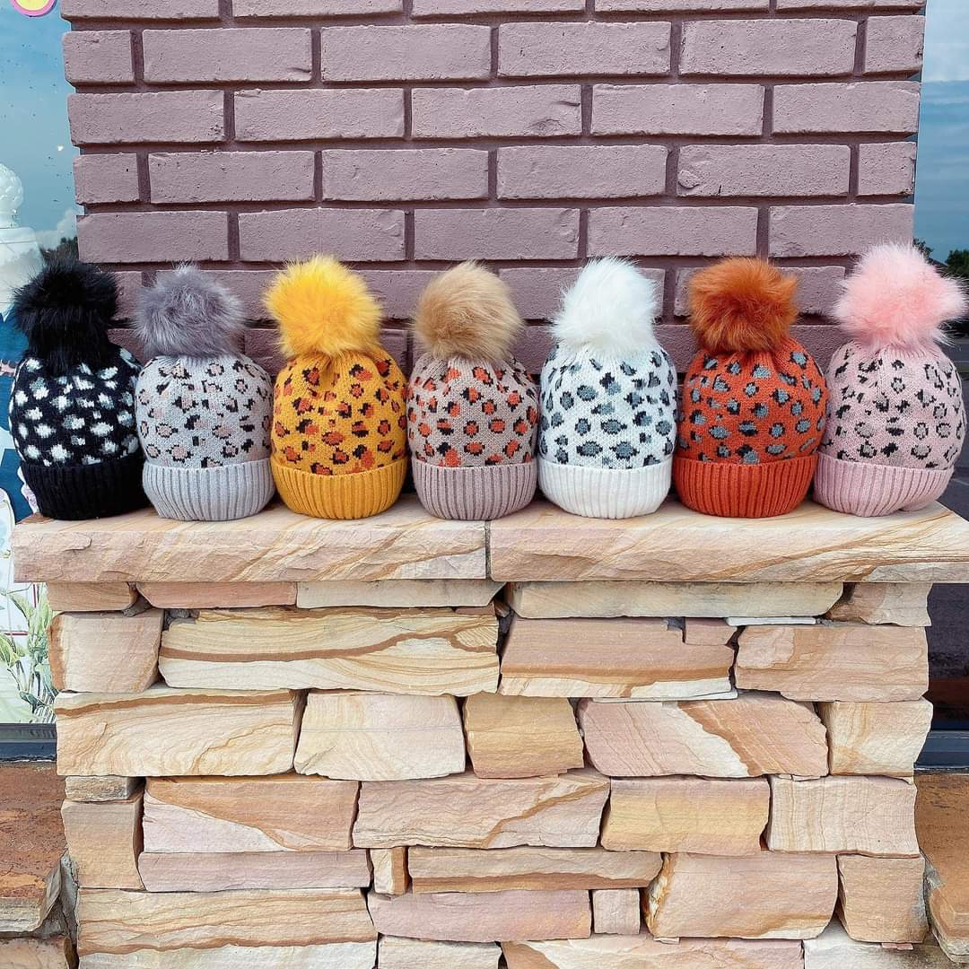 Leopard Beanies With Removable Pom Pom {6 colors}