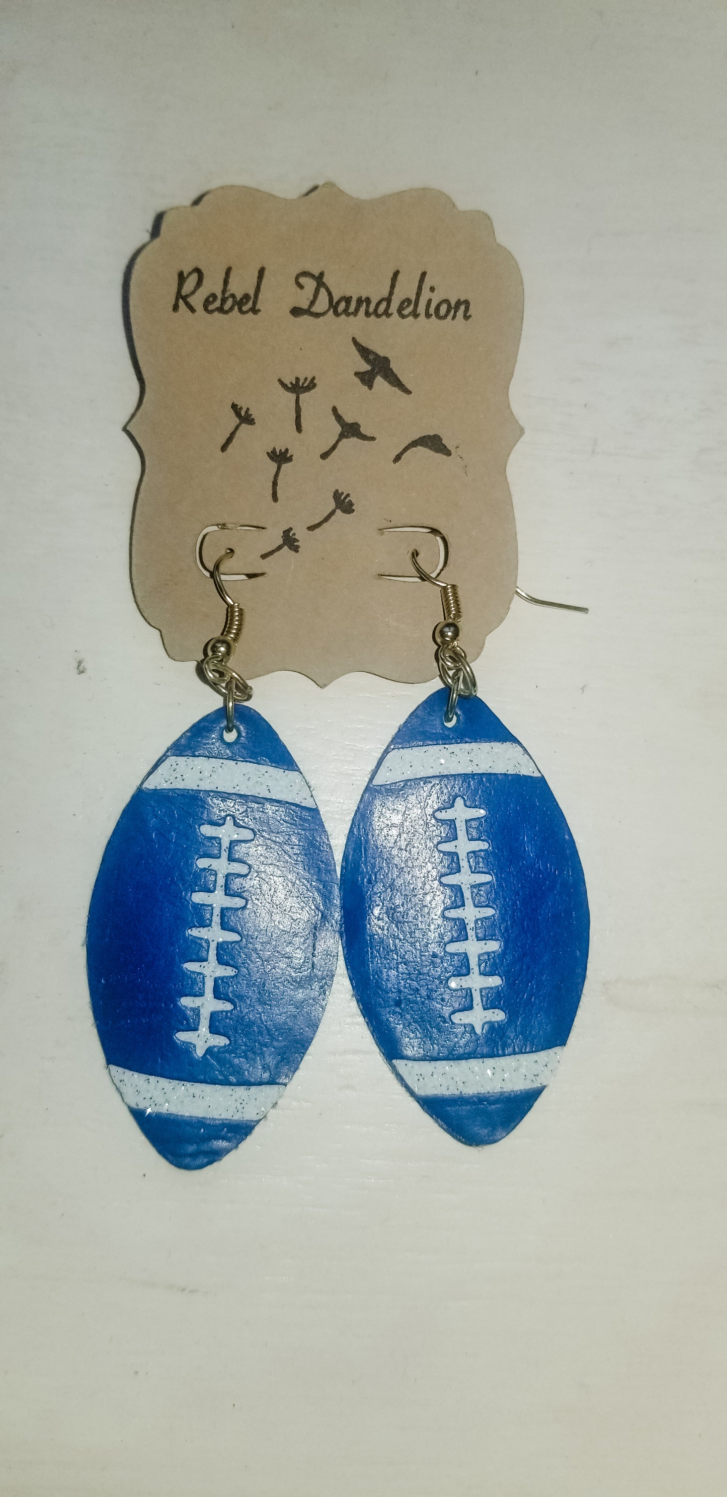 White & Blue Football Earrings