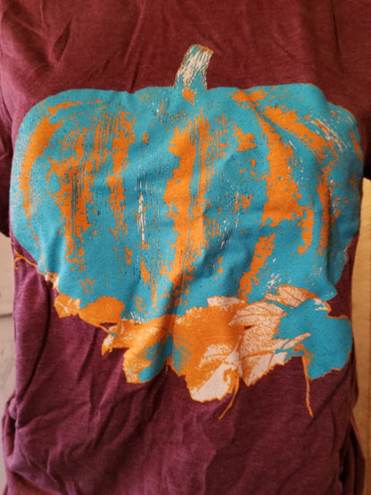 Turquoise and Orange Pumpkin Fall Tee