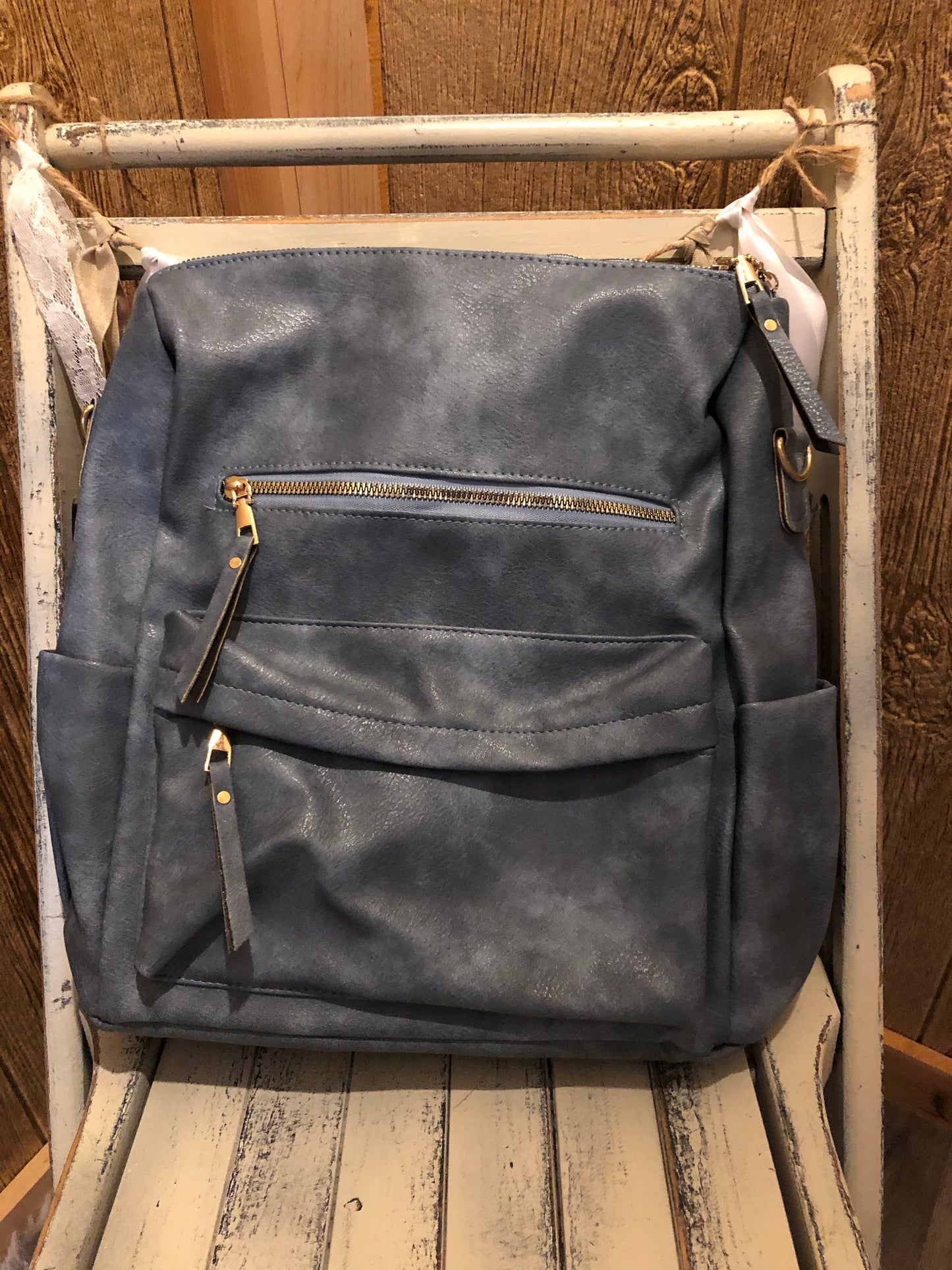 Blue/Grey Backpack Purse with Additional Strap