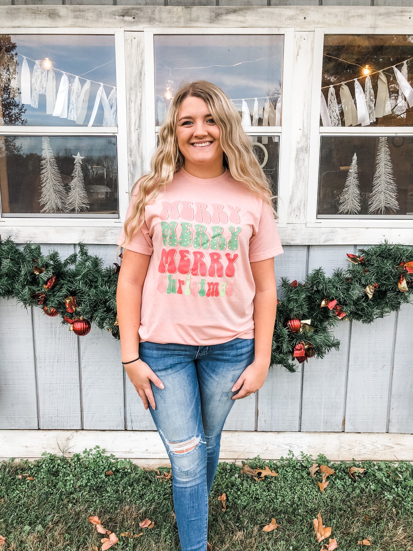 Pink Merry Christmas Graphic Tee