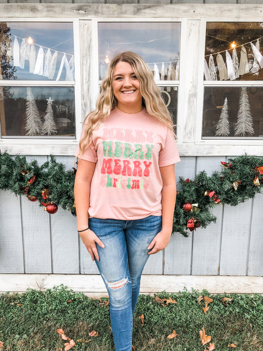 Pink Merry Christmas Graphic Tee