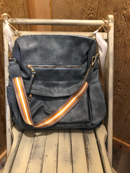 Blue/Grey Backpack Purse with Additional Strap