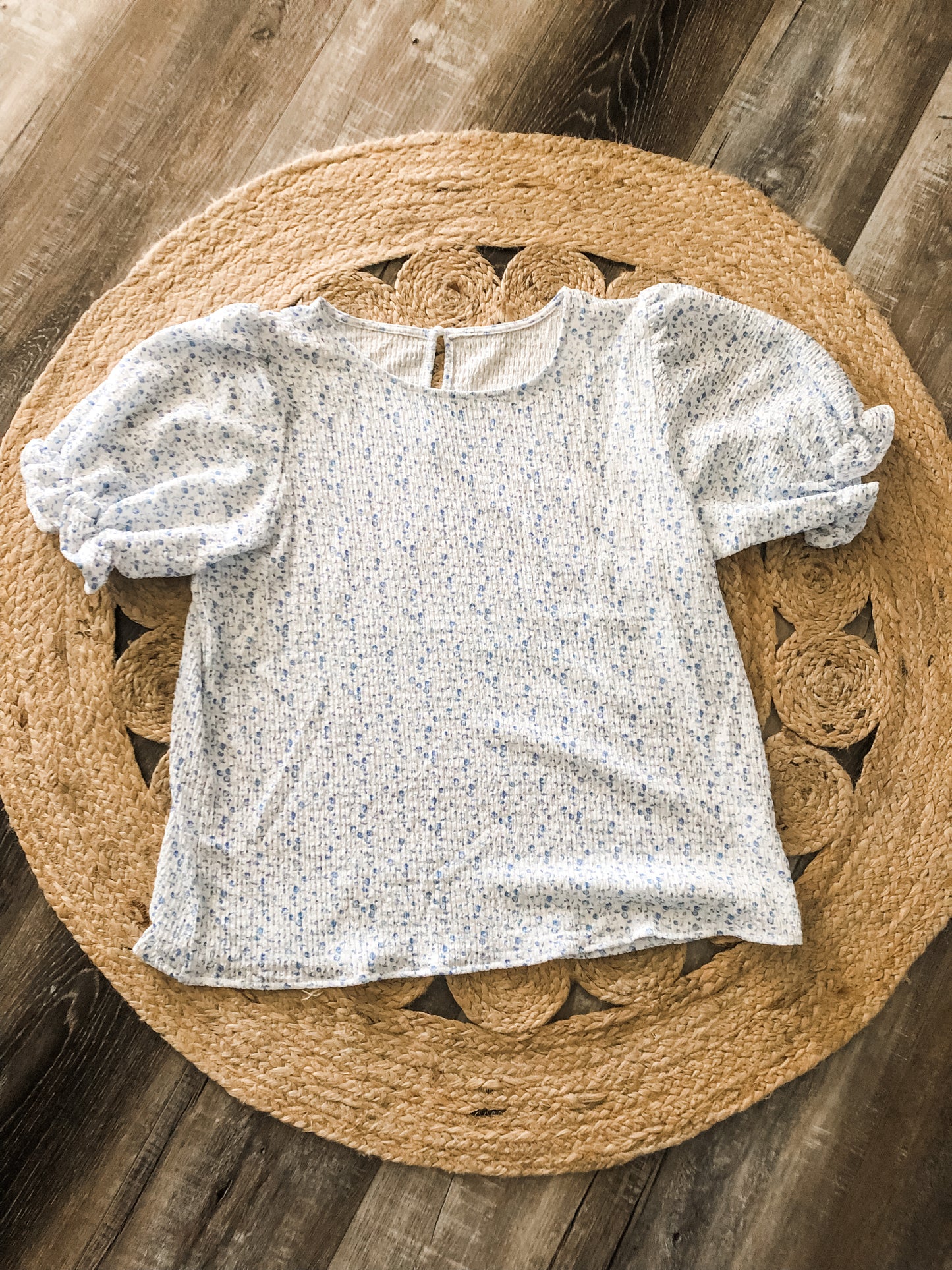 Makayla's Sky Blue Floral Smocked Puff Sleeve Top