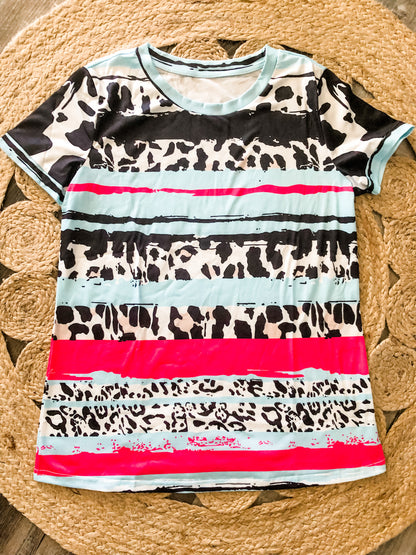 Kacies's Cow & Leopard Striped Tee