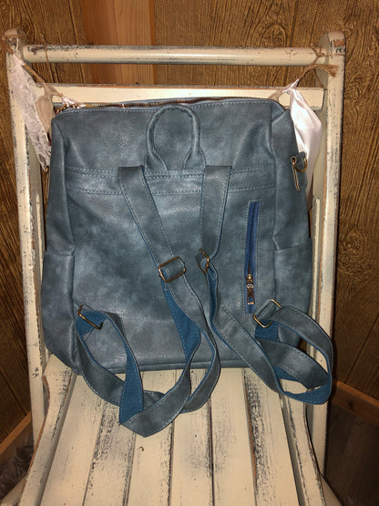 Blue/Grey Backpack Purse with Additional Strap